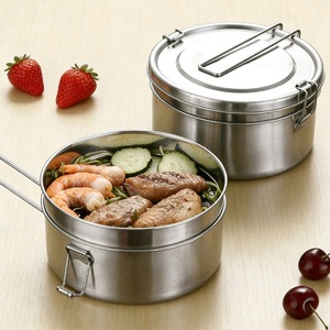 Stainless Steel Round <b>Lunch</b> <b>Box</b> Double Layer With Lid For Students And Office Workers - Product Image 3