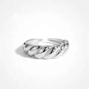 S925 sterling silver ring feminine simple horn ring opening adjustable elegant versatile index finger Fashion jewelry