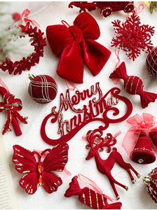 Ensemble de pendentifs de Noël de luxe nordique, ornements en peluche flocon de neige rouge et cerf pour la décoration de l'arbre de Noël, fournitures de décoration en gros - Product Image 4