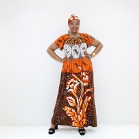 Gaun Maxi Katun Boubou Bermotif Bunga dengan Lengan Pendek dan Kerah Bulat KT01-691FY