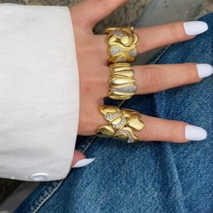Anillo Grueso de Latón Chapado en Oro de 18K con Circonitas, Joyería de Moda, Anillo de Declaración para Mujer, Regalo para Fiesta - Product Image 2