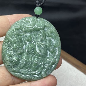 Tallado de gran tamaño 45mm verde Jadite Jade Laughing Buddha escultura colgante collar para hombres y mujeres - Product Image 4
