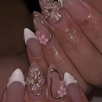 Lot de 24 Faux Ongles Français à Presser avec Fleurs 3D, Prêts à l'Emploi, Personnalisés pour les Doigts