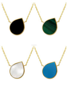 Nuevas llegadas 14K oro sólido DIY joyería fina con ágata malaquita MOP turquesa piedra preciosa colgante collar para mujer chica regalo - Product Image 2