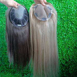 Trouver icône similaire Top qualité 6x7 7x9 soie Base Topper pour cheveux humains racine foncée faits saillants Blonde cheveux humains Topper pour les femmes - Product Image 1