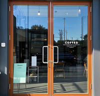 Puerta de Vidrio Completa de Estilo Moderno con Marco Estrecho Minimalista de Aleación de Aluminio Negro, con Travesaños Laterales, para Entrada, Centro Comercial, Oficina, Comercial, Personalizada