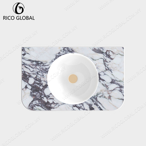 OEM Luxury Marble-Effect Porcelain Integrated Basin for High-End <b>Bathroom</b> <b>Vanities</b> Malaysia Origin - Product Image 5