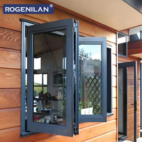 ROGENILAN Fenêtre pliante double vitrage trempé style américain, insonorisée, en aluminium, pour maisons en verre