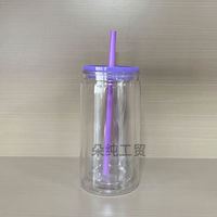 Verre à bière double paroi de 16 oz, style globe à neige, avec bouchon à trou pré-percé, couvercles colorés, options de sublimation PC, logo personnalisé, style DIY