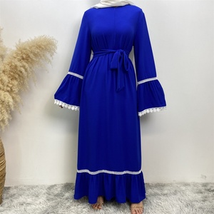 Summer Lightweight Breathable Abaya Dress for Muslim Women with Front Zipper, Side Pockets & <b>White</b> <b>Lace</b> on Cuff (style 6770) - Product Image 3