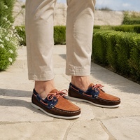 Mocassins bateau décontractés pour hommes en cuir de vachette nubuck, plateforme, patchwork tricolore, antidérapants, plats