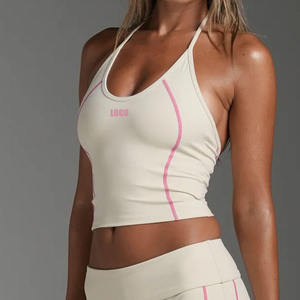 Top Corto Imbottito con Scollo Basso e Blocchi di Colore Personalizzati OEM per Donne, Top Sportivo per Fitness, Corsa e Yoga - Product Image 1