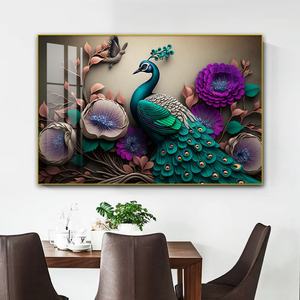 Cuadros Colgantes Personalizados de Fábrica, Decoración del Hogar, Arte Islámico con Marco de Aluminio, Pintura de Pavo Real Musulmán en Porcelana de Cristal con LED - Product Image 3