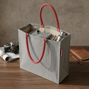 Sac fourre-tout en toile de coton recyclé 225 GSM, sac de courses à soufflets, poignées rembourrées, logo personnalisé, promotionnel, OEM, marque privée, vente en gros - Product Image 1