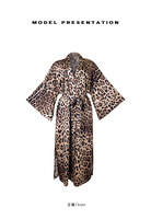 Robe Kimono en Satin Imprimé Léopard pour Femme, Robe Midi Cache-cœur à Col en V et Ceinture, Robe de Soirée Décontractée de Luxe pour 2026