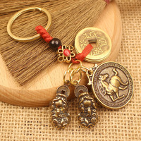 Sidaoyuan – Porte-clés pendentif double PI Xiu, motif rond rétro avec caractères du Zodiaque Chinois « Fu », cadeau du fabricant