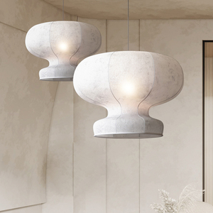 Luminaire suspendu style Wabi Sabi, rond, en tissu blanc, LED, pour salon de thé, chambre d'hôtel, design zen minimaliste - Product Image 4