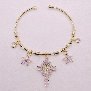 Pulsera con abalorio de circonita cúbica de color rosa claro de moda, brazalete con abalorio de circonita cúbica de flor cruzada de la Virgen María, brazalete chapado en oro, color de la CH-HDT0905 - Product Image 1
