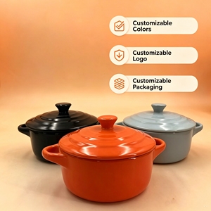 Cacerola Pequeña <span class=keywords><strong>de</strong></span> Cerámica al por Mayor con Tapa, Mini Horno Holandés para Servir Individualmente, Plato para Hornear con Tapa para Sopa - Product Image 3
