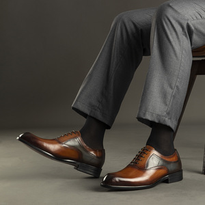 Nouvel arrivage transfrontalier quatre saisons, chaussures en cuir formelles minimalistes britanniques pour hommes, grandes tailles, à lacets, décontractées et élégantes - Product Image 4