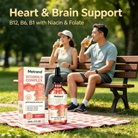 Gouttes liquides de complexe de vitamine B Metrand, saveur framboise, niacine, folate, soutien cardiaque et cérébral, complément alimentaire quotidien