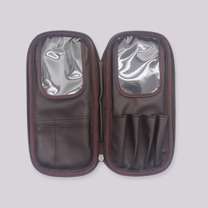 Brown PU Leather <b>Makeup</b> Brush Bag 10Pcs Capacity Water Resistant Portable Large Zipper Cosmetic <b>Case</b> - Product Image 4
