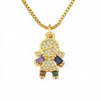 Collier pendentif chaîne à maillons en zircon QIKU plaqué or 18 carats, cadeau unisexe pour la fête des enfants, accessoires tendance