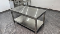 Table de travail en acier inoxydable avec plateau en bois de boucher pour cuisine commerciale, restaurant, préparation alimentaire, station de restauration