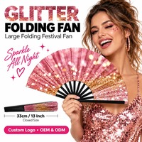 Éventails à main personnalisés en gros, 33 cm (13 pouces), en bois, bambou, plastique, or rose, pailletés, pour festivals d'été