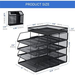 Organiseurs de bureau, porte-documents, organiseur de lettres à 4 niveaux, rangement pour fournitures de bureau, tiroir et porte-stylos, organiseur de dossiers de bureau - Product Image 4