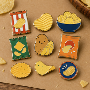 En gros, Pin's en émail personnalisé, style vintage mignon, motif croustille de pomme de terre, design logo alimentaire, promotionnel, pour usage quotidien et décontracté, en métal pour revers - Product Image 1