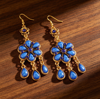 Boucles d'oreilles pendantes longues en alliage style bohème vintage avec fleurs, bijoux fantaisie pour femme, accessoires ethniques pour fêtes