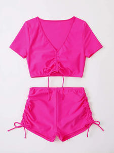 STOCK 6Colors Short Sleeve Top Boy Short Swimwear Draw String Details Sexi <strong>Lady</strong> <strong>Swimsuit</strong> XS-2XL - Product Image 5