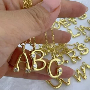 高品质A-Z初始字母魅力镀金厚实泡泡26字母吊坠项链时尚饰品