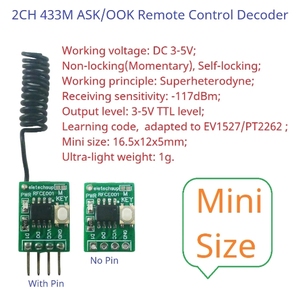 3.3V 3.7V 5V RFCE001 Mini 433M 2CH EV1527 PT2262 2264 telecomando per l'apprendimento del codice fisso modulo di decodifica del telecomando - Product Image 5