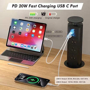 Torre de Enchufes Plegable con 3 <span class=keywords><strong>Tomas</strong></span> de Corriente CA, Puertos USB-C y Enchufe para Encimera de Cocina u Oficina - Product Image 5