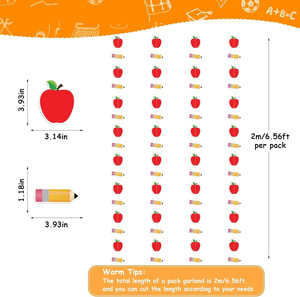 Guirnalda de Papel Resistente para el Regreso a Clases con Diseño de Manzana Roja y Lápiz Amarillo, Decoración de Pared para Aula Impresa en 2 Colores - Product Image 3