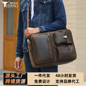 Tiding Men's Genuine Leather <b>Briefcase</b> 17-Inch Multi-Functional Business Travel Bag Dark Brown - Product Image 5