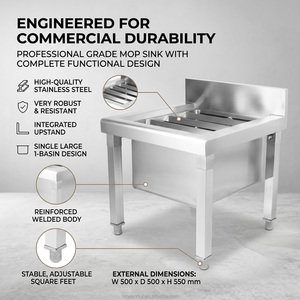 Évier utilitaire professionnel robuste autoportant en acier inoxydable pour serpillères - Product Image 4