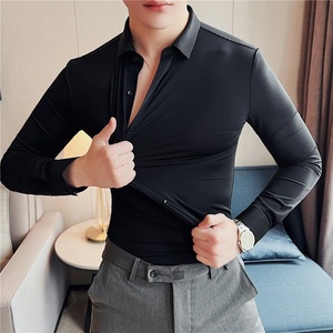 Chemises à Manches Longues pour Hommes, Vente <span class=keywords><strong>en</strong></span> Gros, Nouvelle Collection Printemps, Hauts Extensibles pour Bureau, <span class=keywords><strong>Chemise</strong></span> Décontractée d'Affaires Respirante <span class=keywords><strong>en</strong></span> <span class=keywords><strong>Soie</strong></span> Glacée - Product Image 3