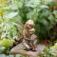 Statue de Fée Vintage en Polyrésine Effet Vieilli, Sœur et Frère S'Étreignant, Faite à la Main, Tonalité Bronze Artistique, Figurine Familiale pour Étagère ou Patio
