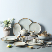 Service de vaisselle en céramique bleu émaillé, assiettes en porcelaine fine, vaisselle de table pour restaurant