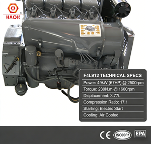 מנוע דיזל דויץ F4L912 מקורר אוויר, 4 צילינדרים, 49 קילוואט, 67 כוחות סוס, עבור גנרטור, ציוד חקלאי וציוד בנייה - Product Image 3