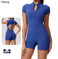 Combinaison de yoga une pièce pour femme, sexy, dos ouvert, respirante, avec coutures froncées, fermeture éclair, vêtement de sport fitness