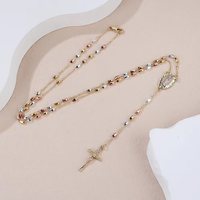 14K Plaqué Or Vierge Marie Guadalupe Croix Collier Catholique Bijoux Religieux Chaînes avec Zircon Type Chrétien