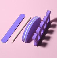 Kit d'outils de manucure tampon à ongles lime à ongles en bois Mini séparateur d'orteils ensemble de soins des ongles violet