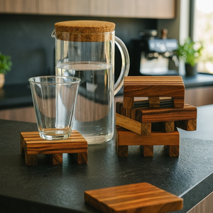 Posavasos Cuadrados de Madera de Acacia y Resina Epoxi para Bodas, Diseño Único, para Fiestas en Casa, Bases para Bebidas, Unidades de Colocación en Mesa, Paquete - Product Image 1