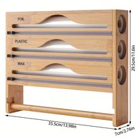 Support de rangement vertical en bambou pour cuisine, connectable, avec distributeur de sacs Ziplock et support pour papier d'aluminium, bac de comptoir multi-usages