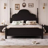 Lit en bois massif américain de style mid-century, réglable, entièrement en bois massif, pour chambre principale, taille Queen/King, meubles de style vintage