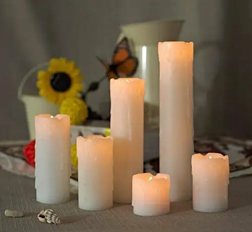웨딩 축하 촛불 왁스 아이보리 화이트 원통형 캔들 홀더 무연 파티 장식